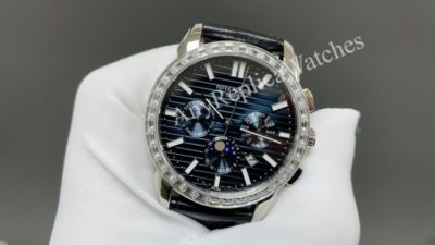Patek Philippe  Complications 9100  Automatic Movement Black Leather Strap Black 42mm Watch